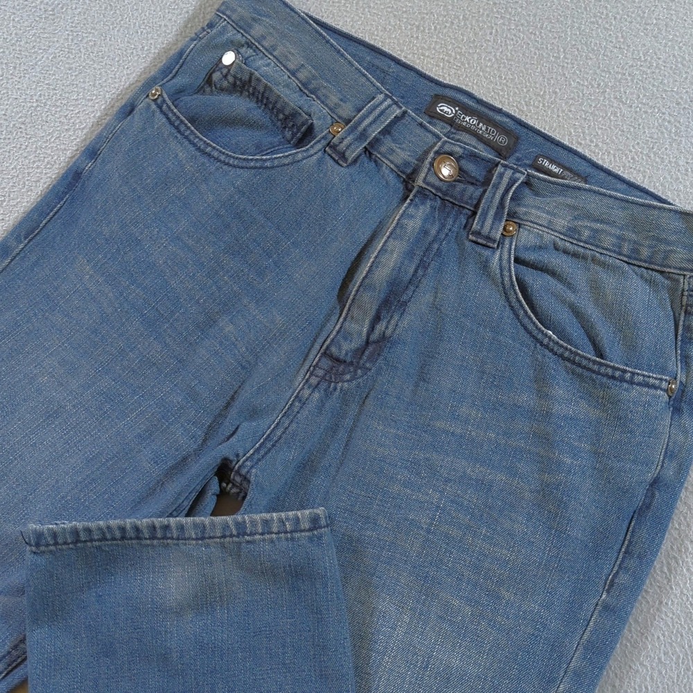 VTG Ecko Unltd Straight Fit Jeans Mens 34x32 Blue Denim Embroidered Streetwear